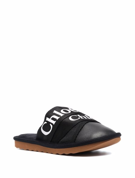 CHLOE' Woody leather and canvas slippers | Dante5.com CHC21A489R4001