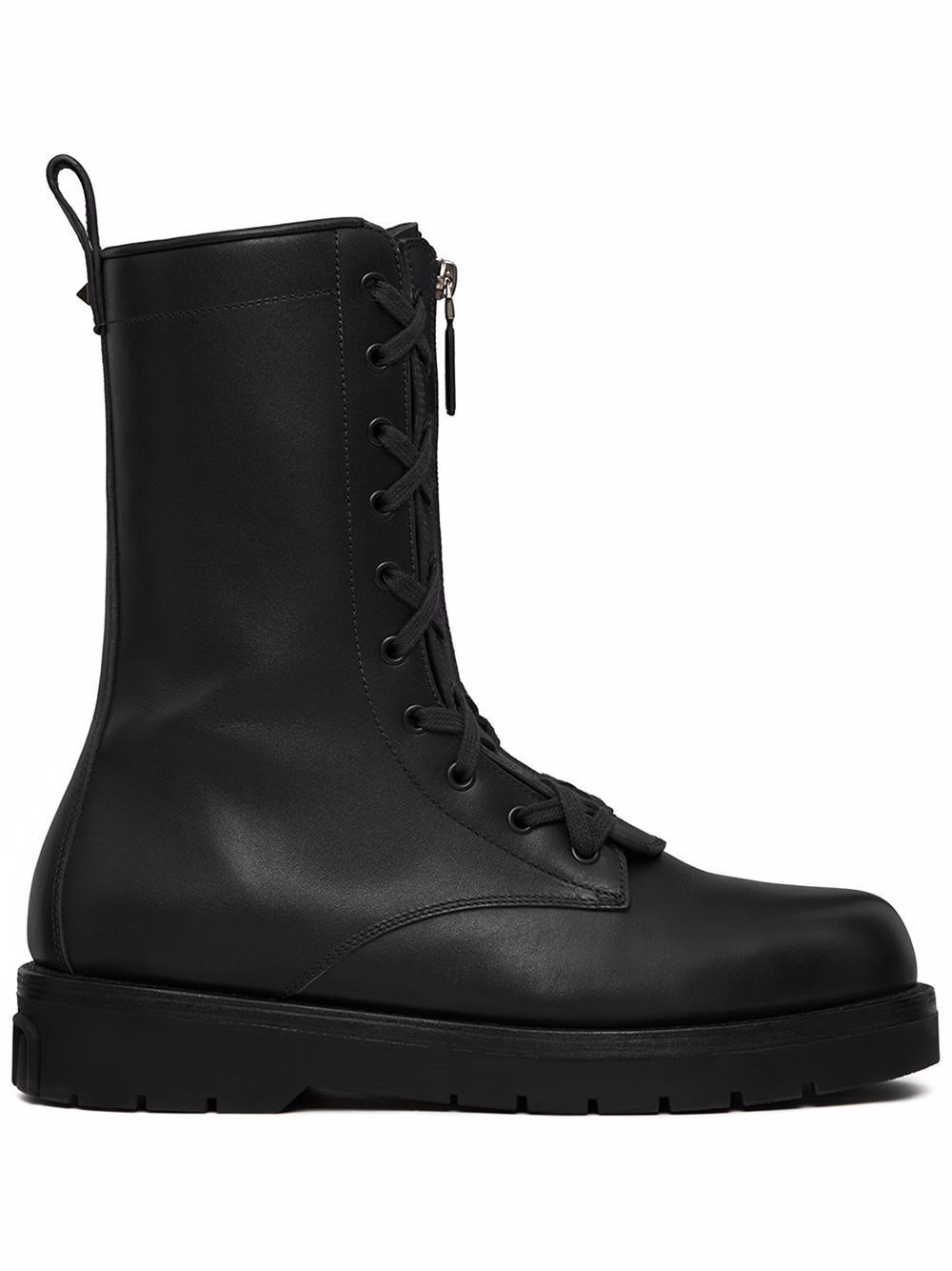 Valentino Xcombat Leather Boots In Nero
