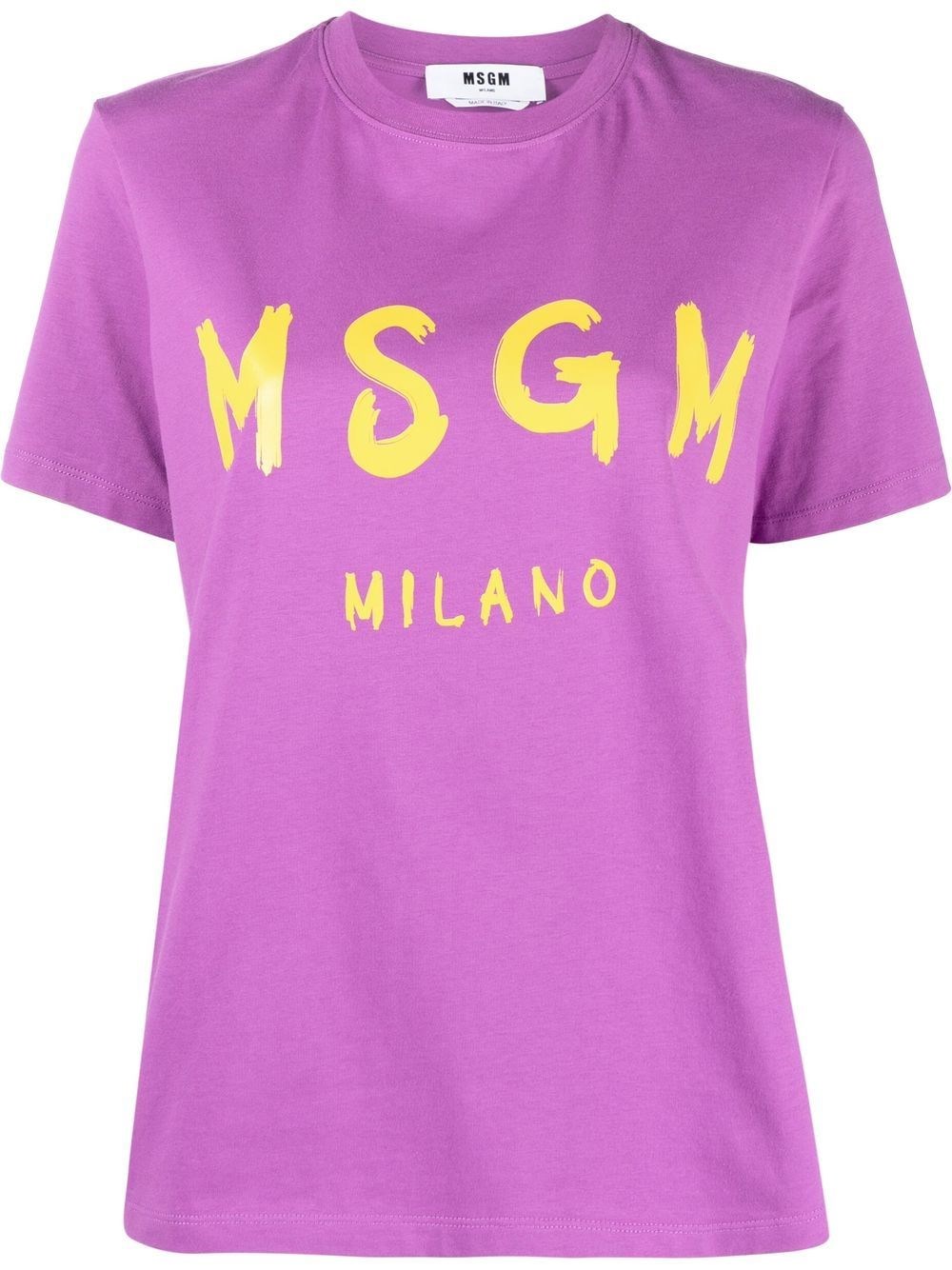 Msgm Logo-print Cotton T-shirt In Viola