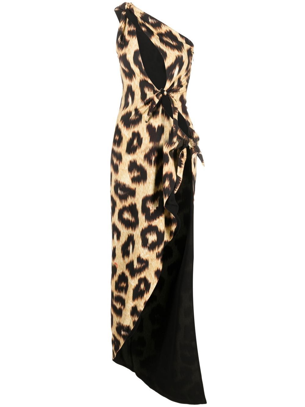 Attico Abito Animal Print One-shoulder Midi Dress In Multi