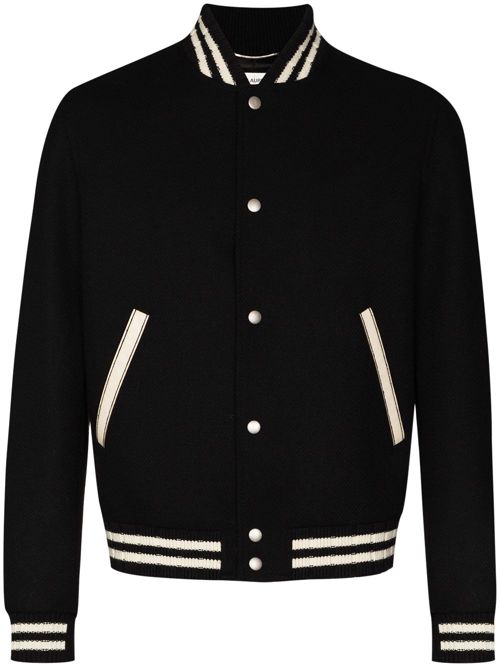 Saint Laurent Teddy Logo Patch Wool Blend Bomber Jacket In Nero