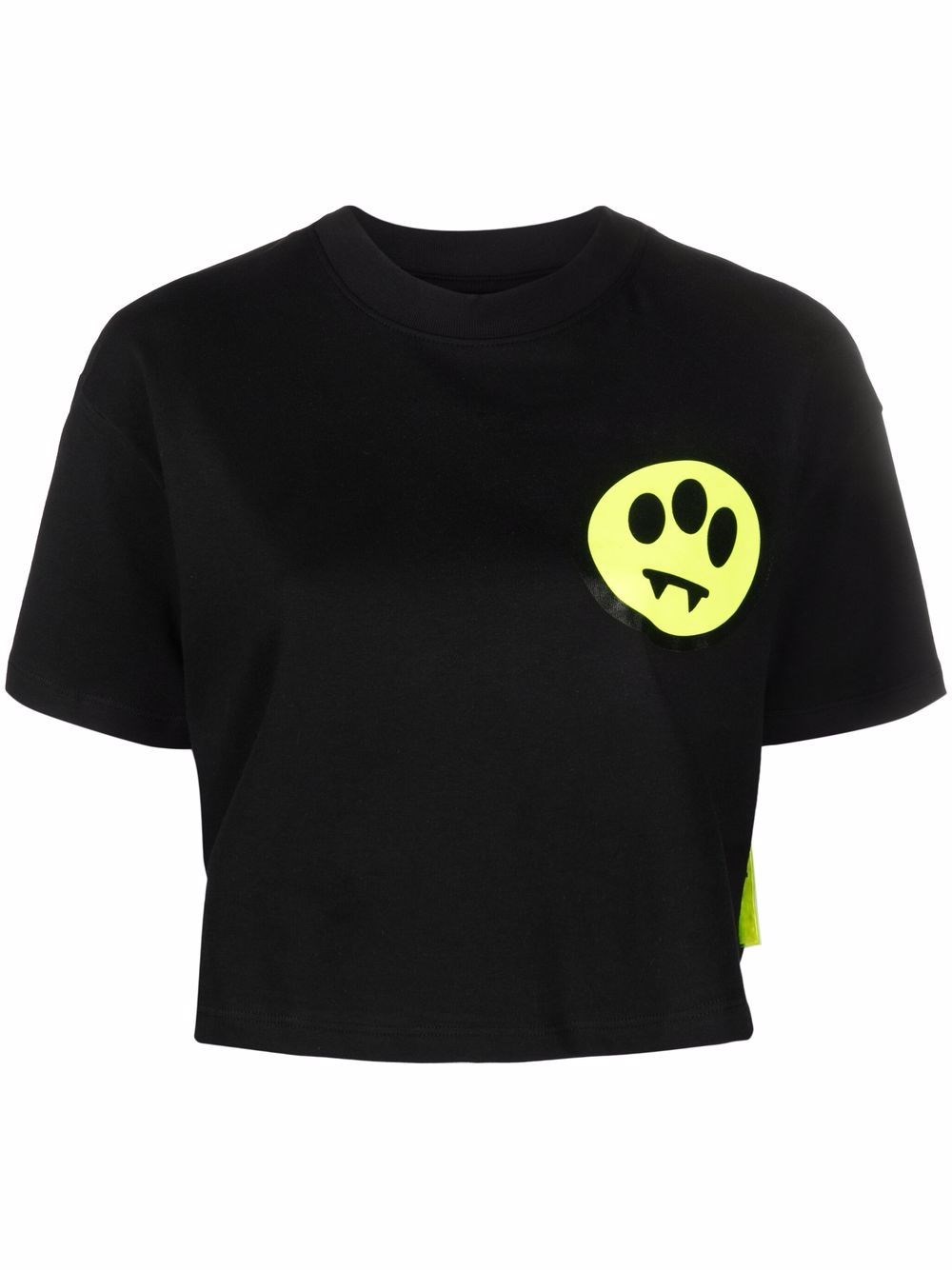 Barrow Woman Black Crop T-shirt With Front And Back Logo Print In Nero