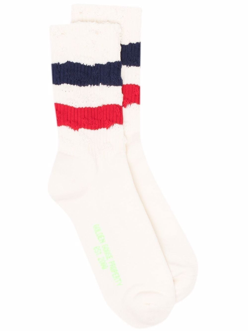 Golden Goose Stripe Trim White Ribbed Socks In Bianco