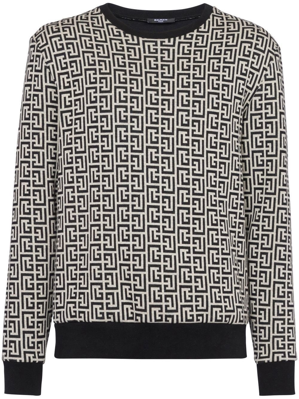 Balmain Monogram-intarsia Roll-neck Jumper In Nero