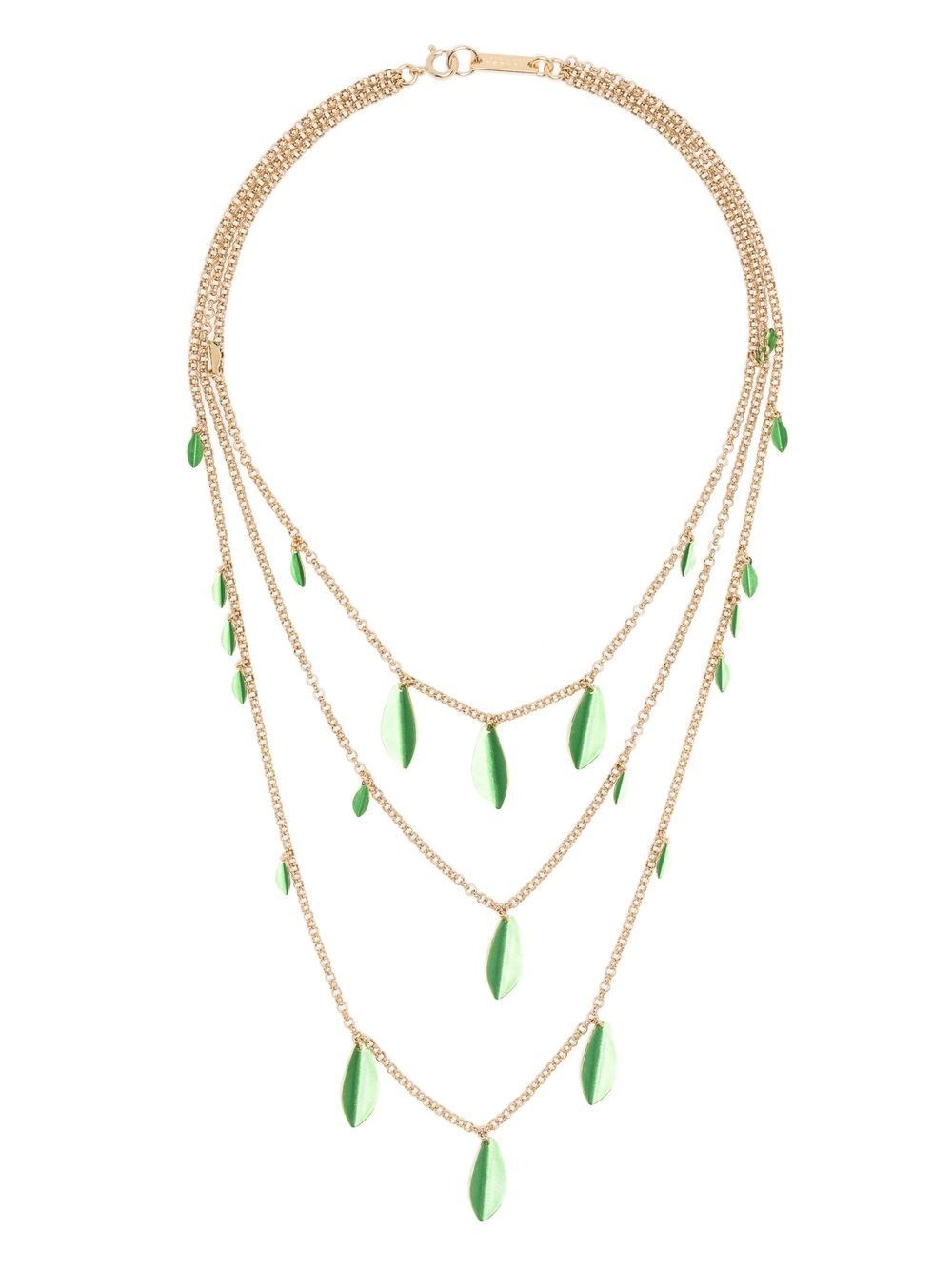 Isabel Marant Multi-chain Leaf-pendant Necklace In Verde
