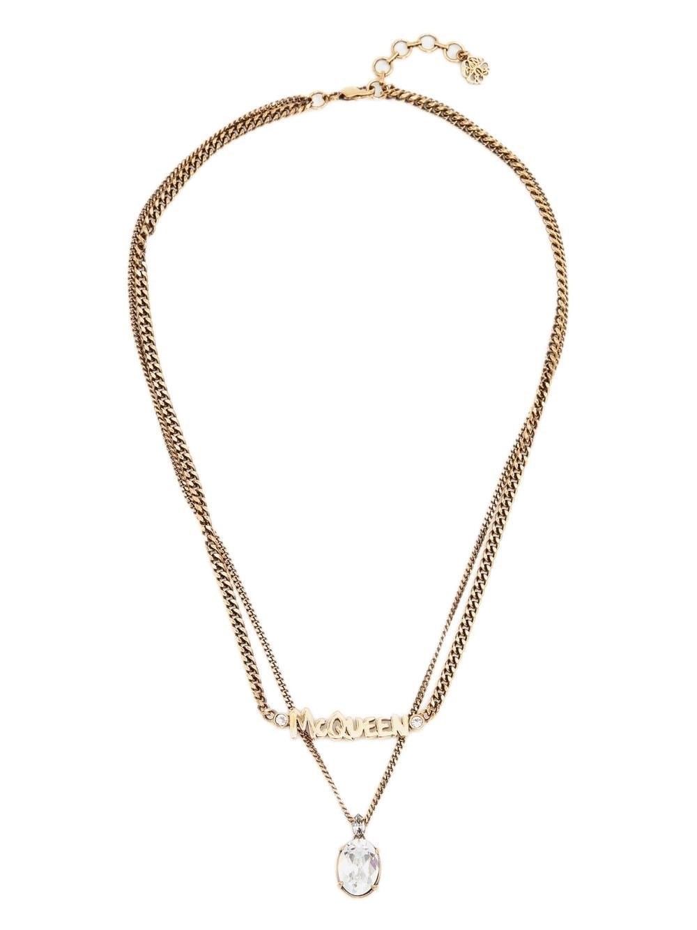 Shop Alexander Mcqueen Logo Plaque Necklace In Oro
