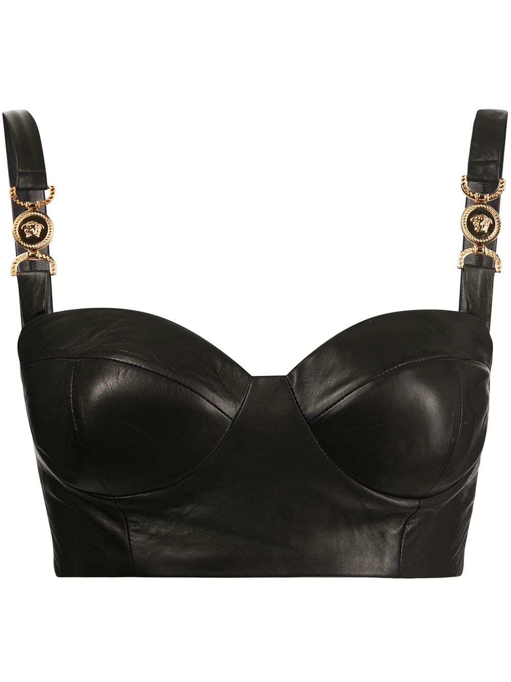 Shop Versace Leather Bustier In Nero