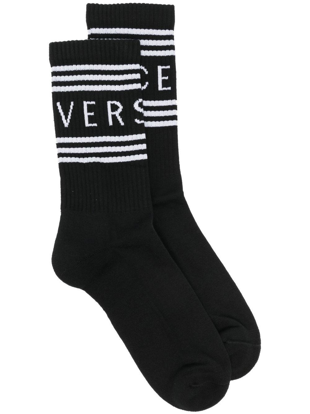Versace Monogram Intarsia Cotton Blend Socks In Nero