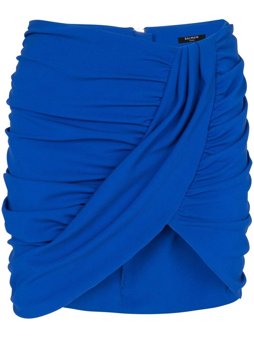 Balmain Draped Jersey Mini Skirt In Blu