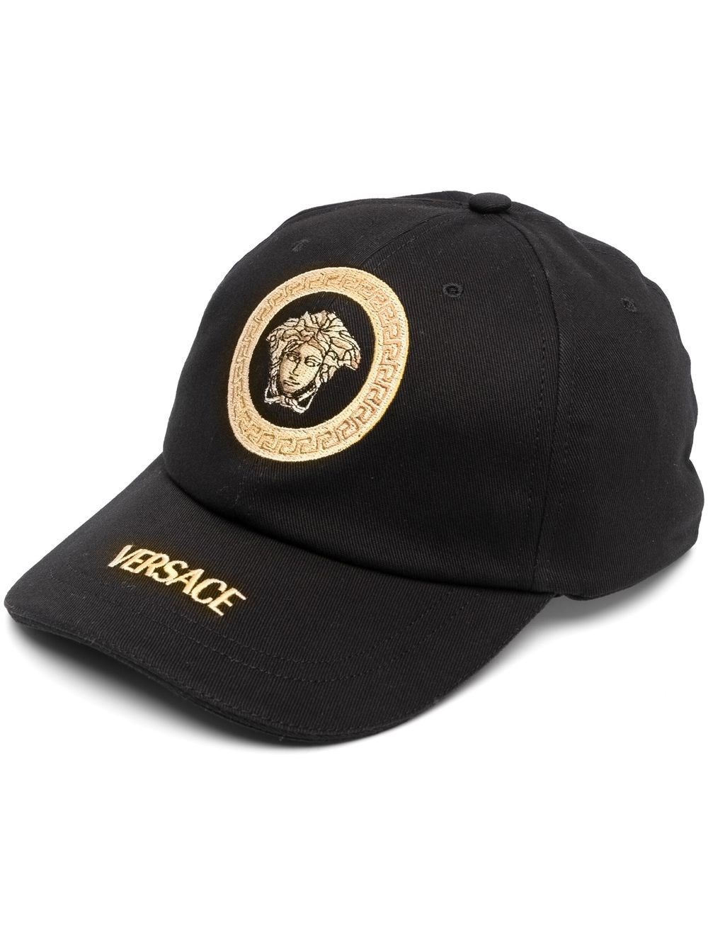 Shop Versace Embroidered Hat With Logo In Nero