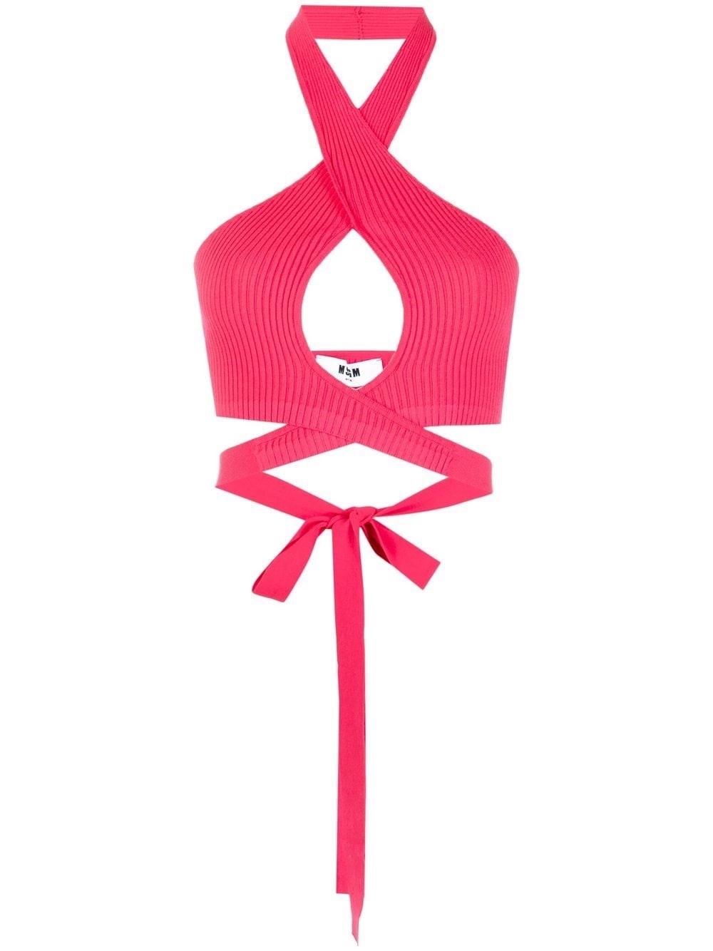 Msgm Ribbed-knit Crop Top In Fucsia