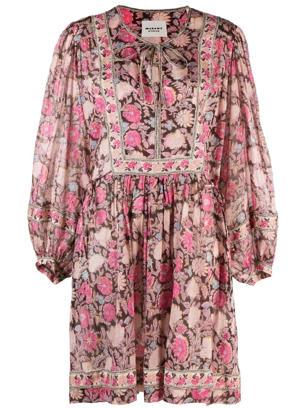 Isabel Marant Étoile Floral-print Long-sleeve Mini Dress In Nero