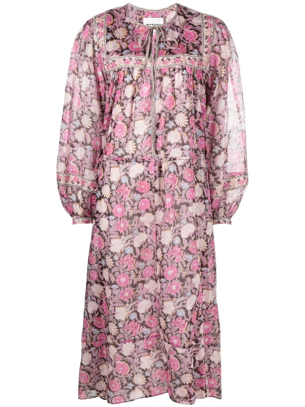 Isabel Marant Étoile Floral-print Drawstring Midi Dress In Nero