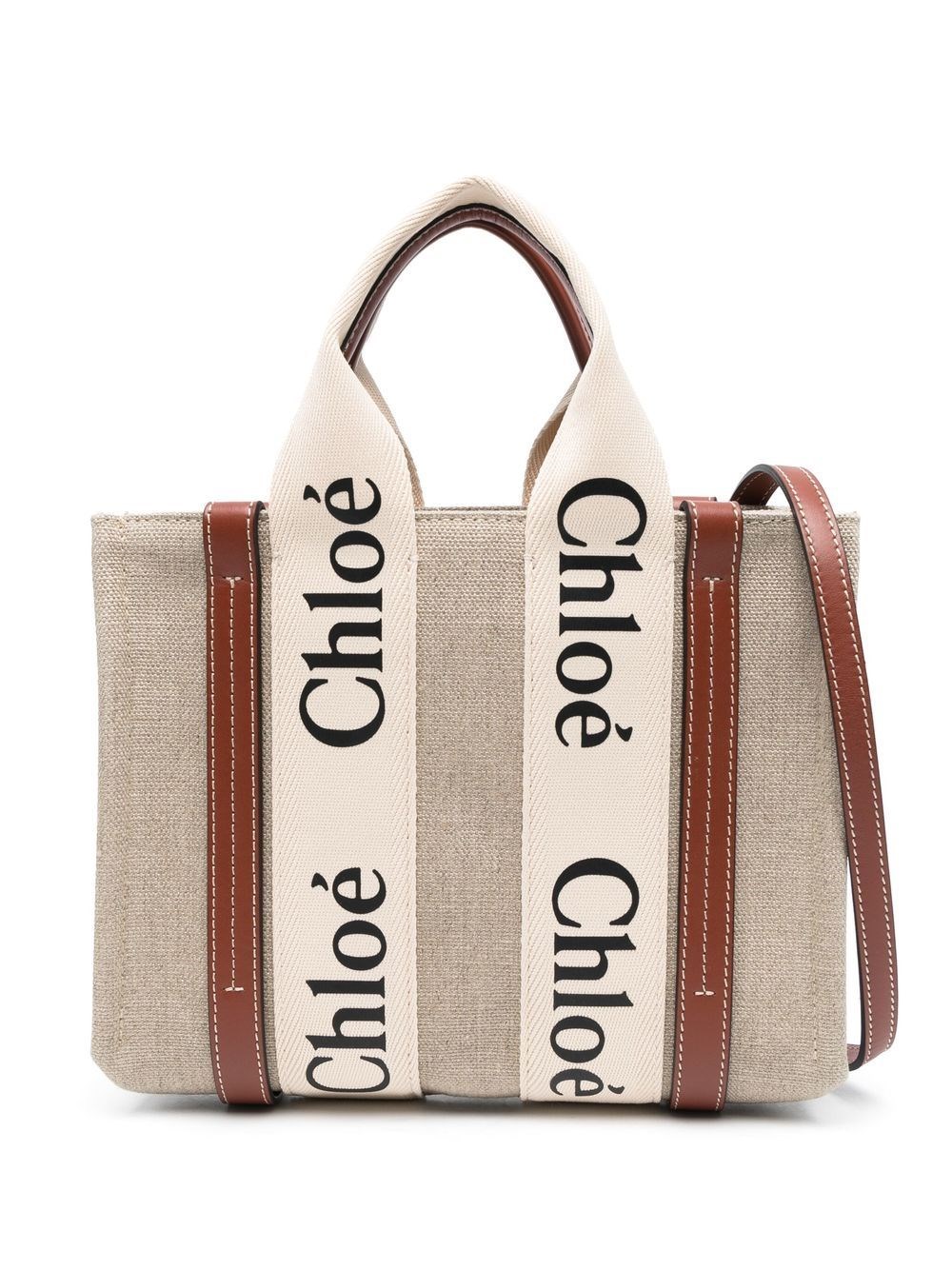 Chloé Woody Small Linen Woody Shopping Bag In Neutro | ModeSens