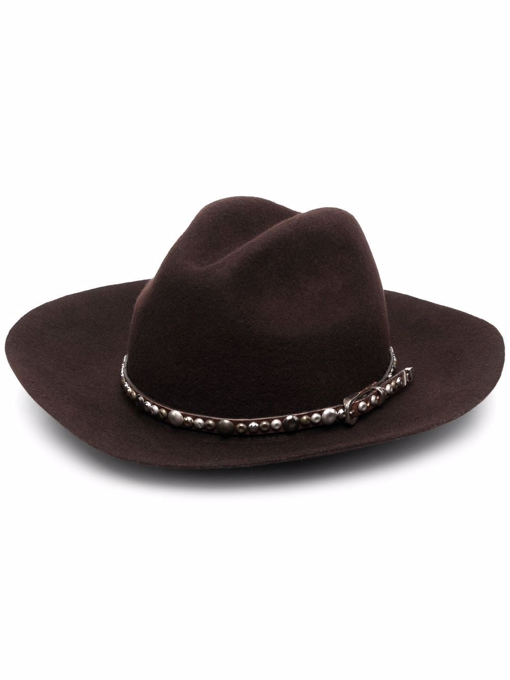Shop Golden Goose Wide-shaped Hat Adorned With Studs In Brown