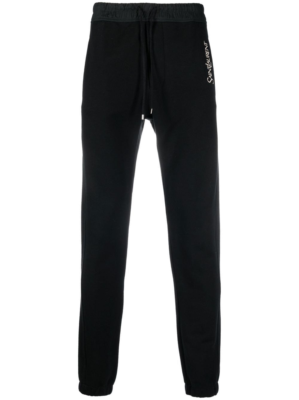 Saint Laurent Embroidered-logo Cotton Track Pants In Black  