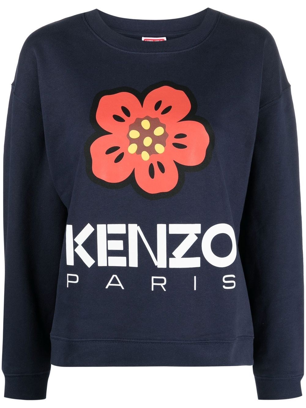 Kenzo Boke And Logo Cotton Sweatshirt In Blu