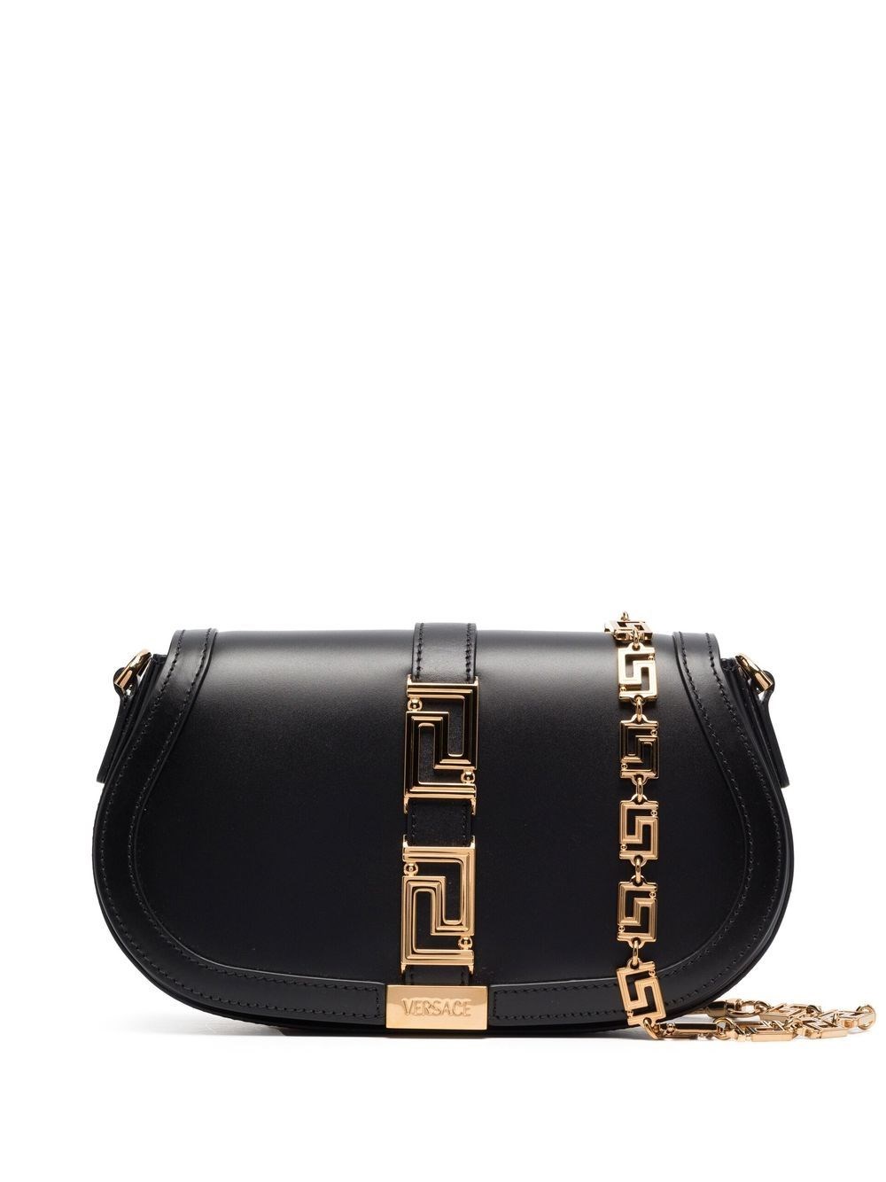 Shop Versace Greca Goddess Leather Shoulder Bag In Nero