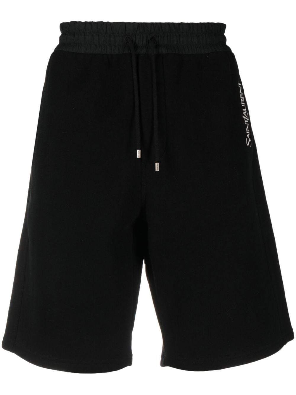 Shop Saint Laurent Embroidered Bermuda Shorts With Logo In Nero