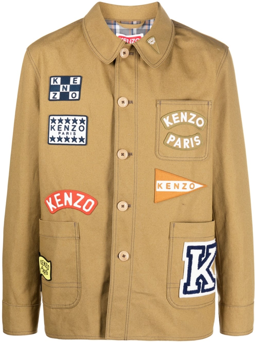 Kenzo Jacket With Logo Patch In Brown