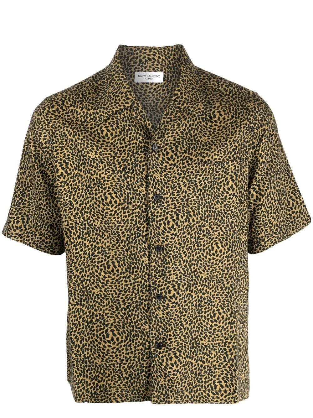 Saint Laurent Hawaii Animal Print Short Sleeve Button-up Shirt In Nero