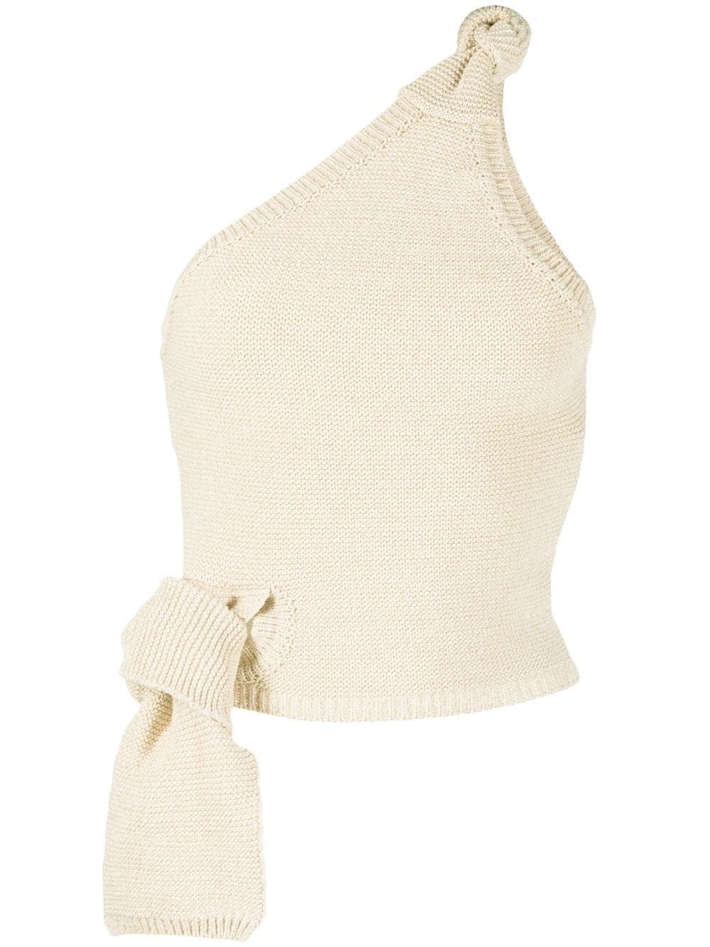 Jacquemus One-shoulder Knitted Top In Neutro