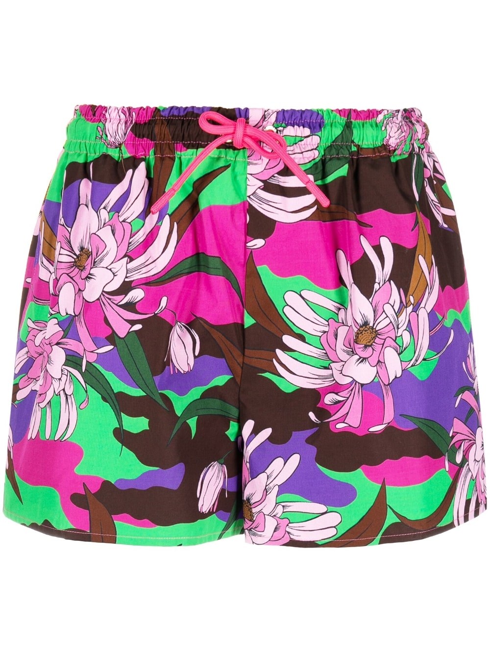 Moncler Multicoloured Floral Drawstring Shorts In Multi
