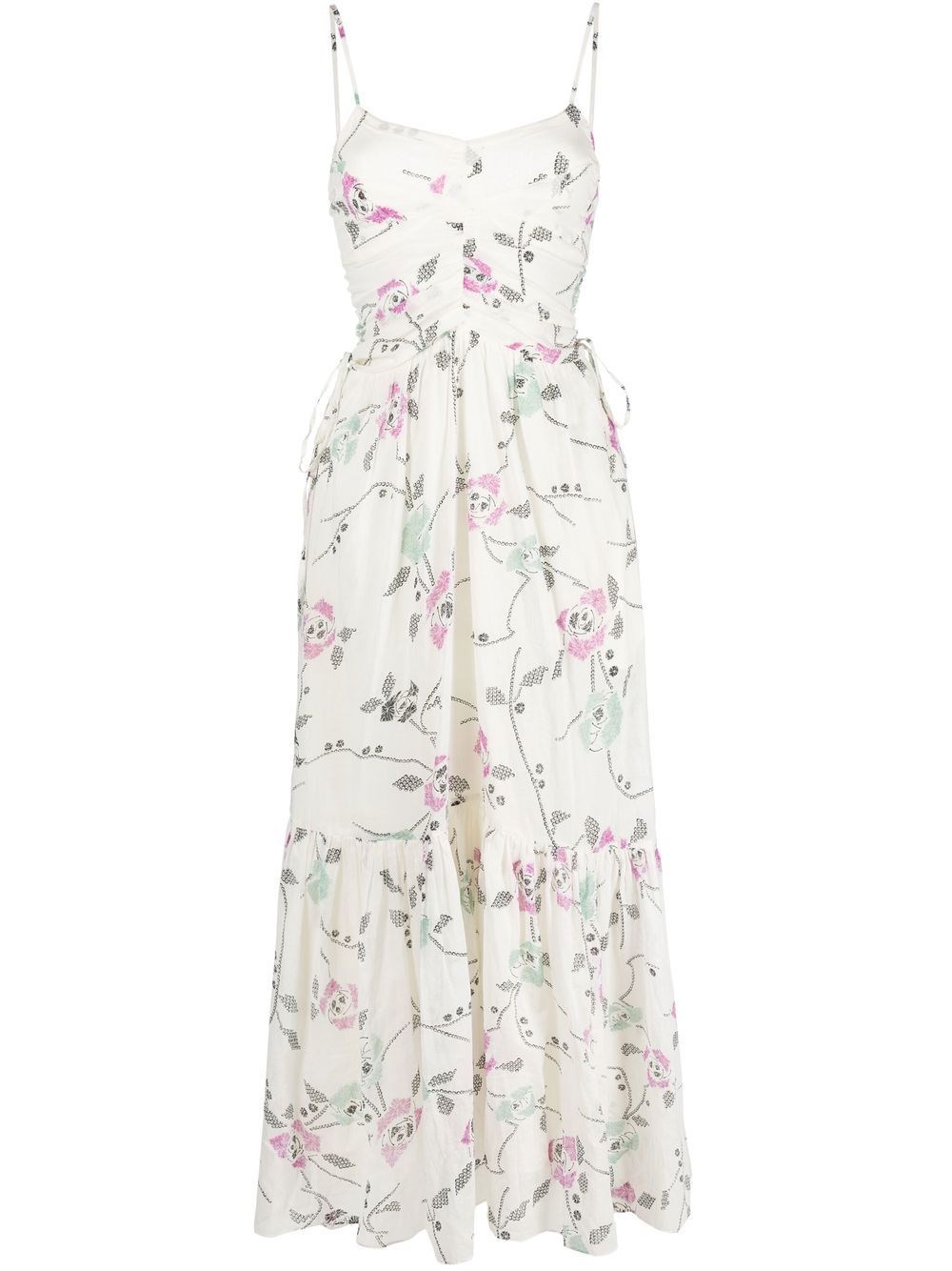 Isabel Marant Étoile Giana Ruched Tiered Floral-print Cotton-voile Maxi Dress In Neutrals