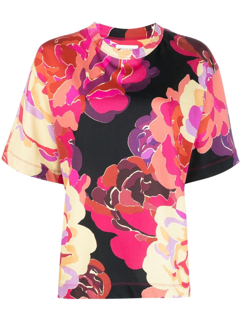 Dries Van Noten Floral Cotton T-shirt In Fuchsia