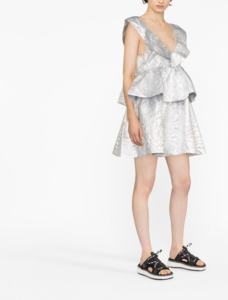 silver ganni dress GANNI Metallic Jacquard Layer Dress