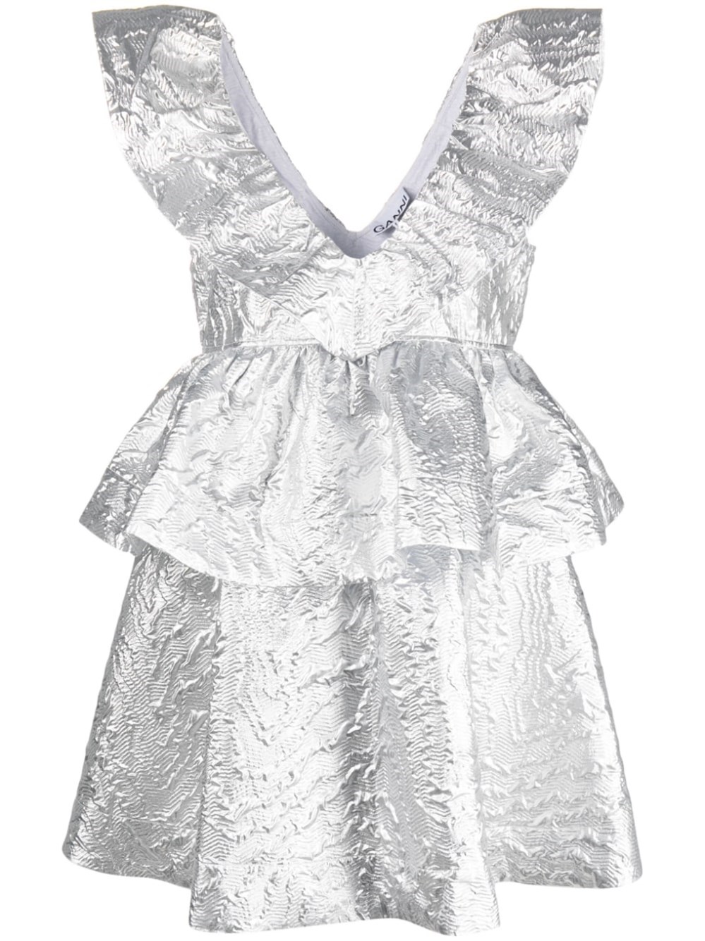 Shop Ganni Silver Jacquard Minidress