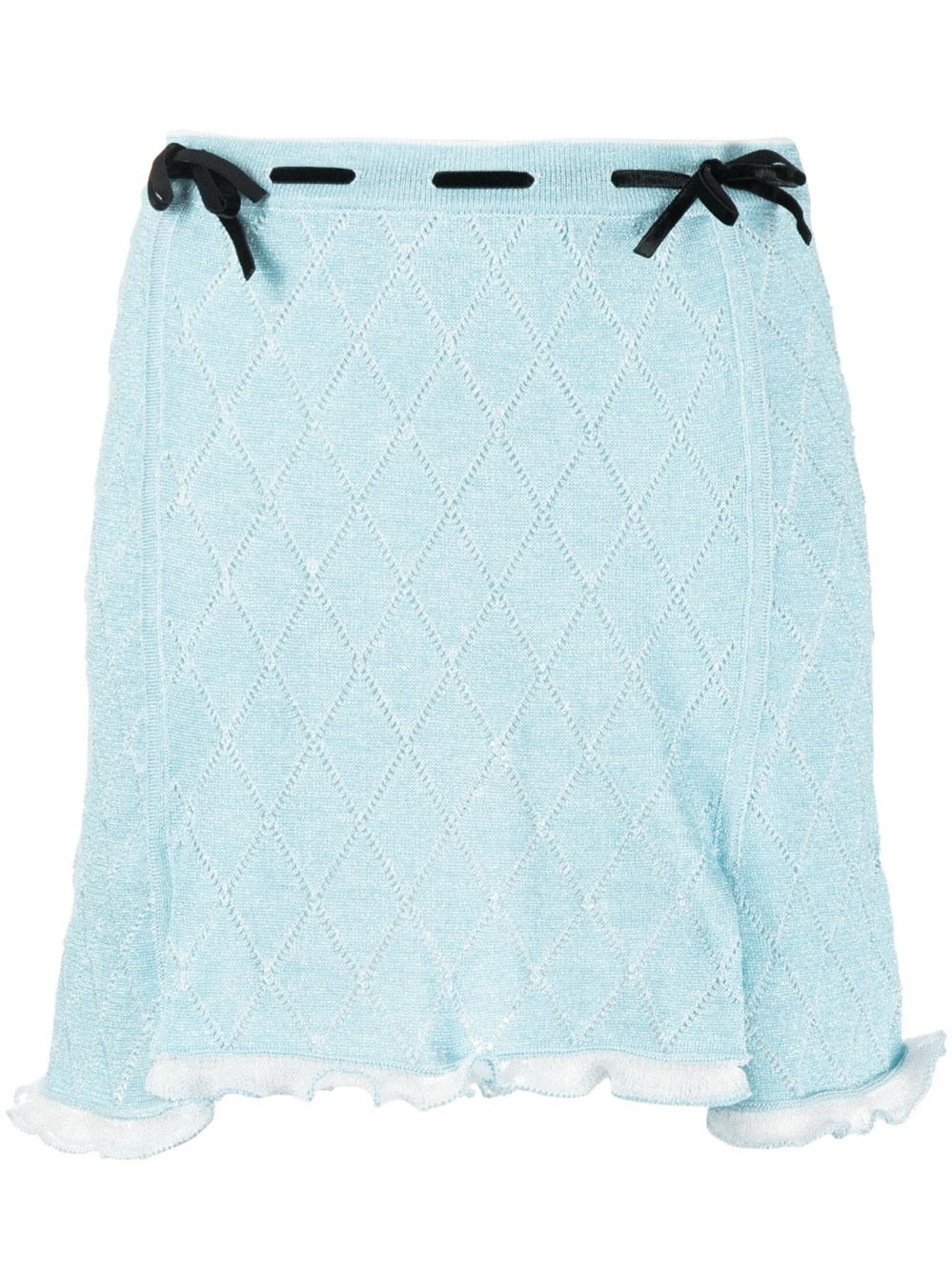 Cormio Isha Velvet-trimmed Pointelle-knit Cotton-blend Mini Skirt In Blue
