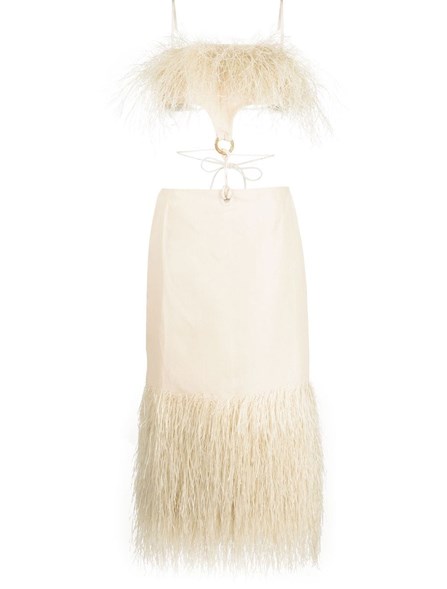 JACQUEMUS - Abito midi con frange in raffia
