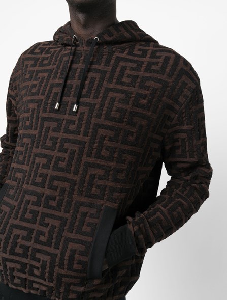 Balmain Monogram Hoodie Sweatshirt in Brown