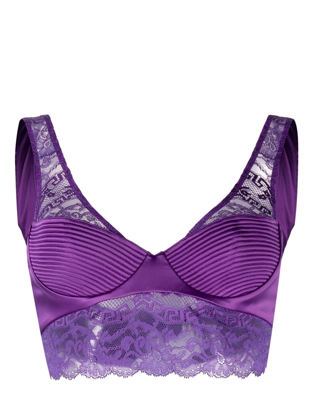 Shop Versace Bralette Top With Lace Details In Purple