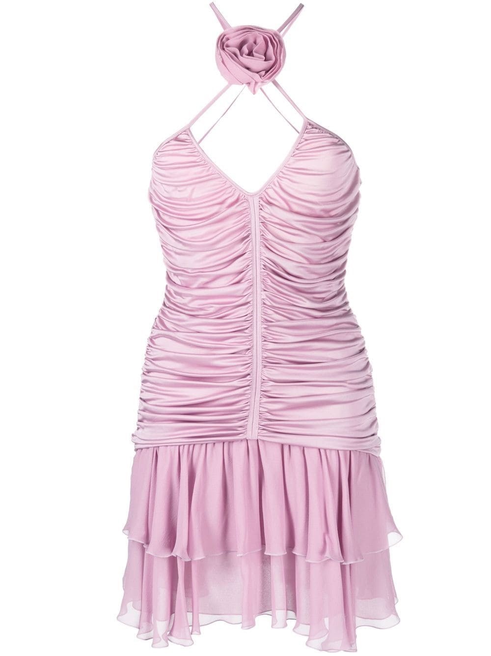 Blumarine Rose Ruched Halterneck Jersey Minidress In Pink