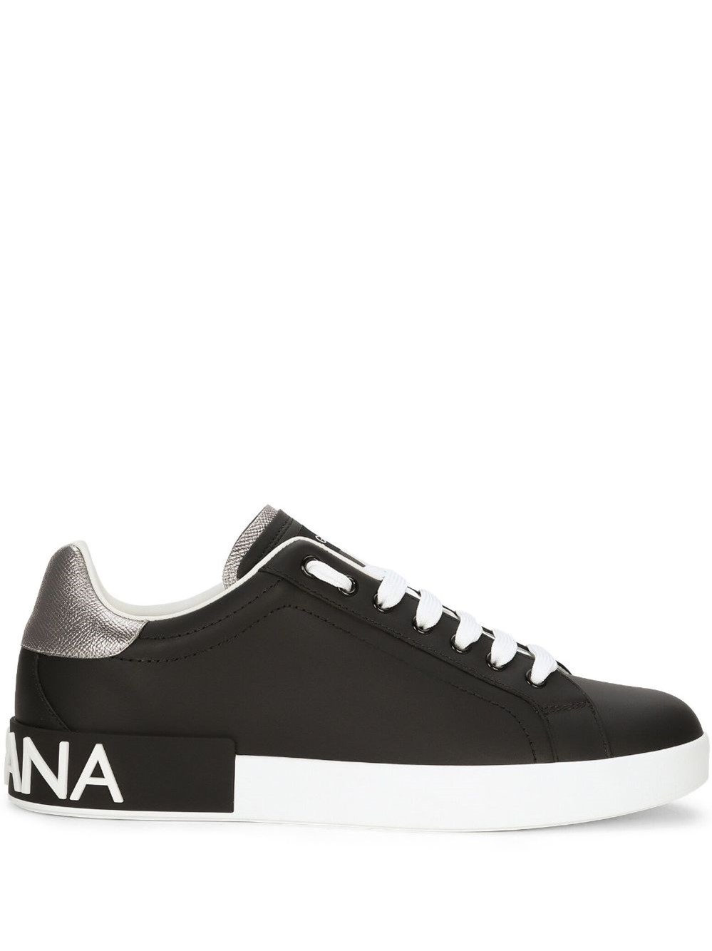 Dolce & Gabbana Logo Insert Leather Trainers In Black  