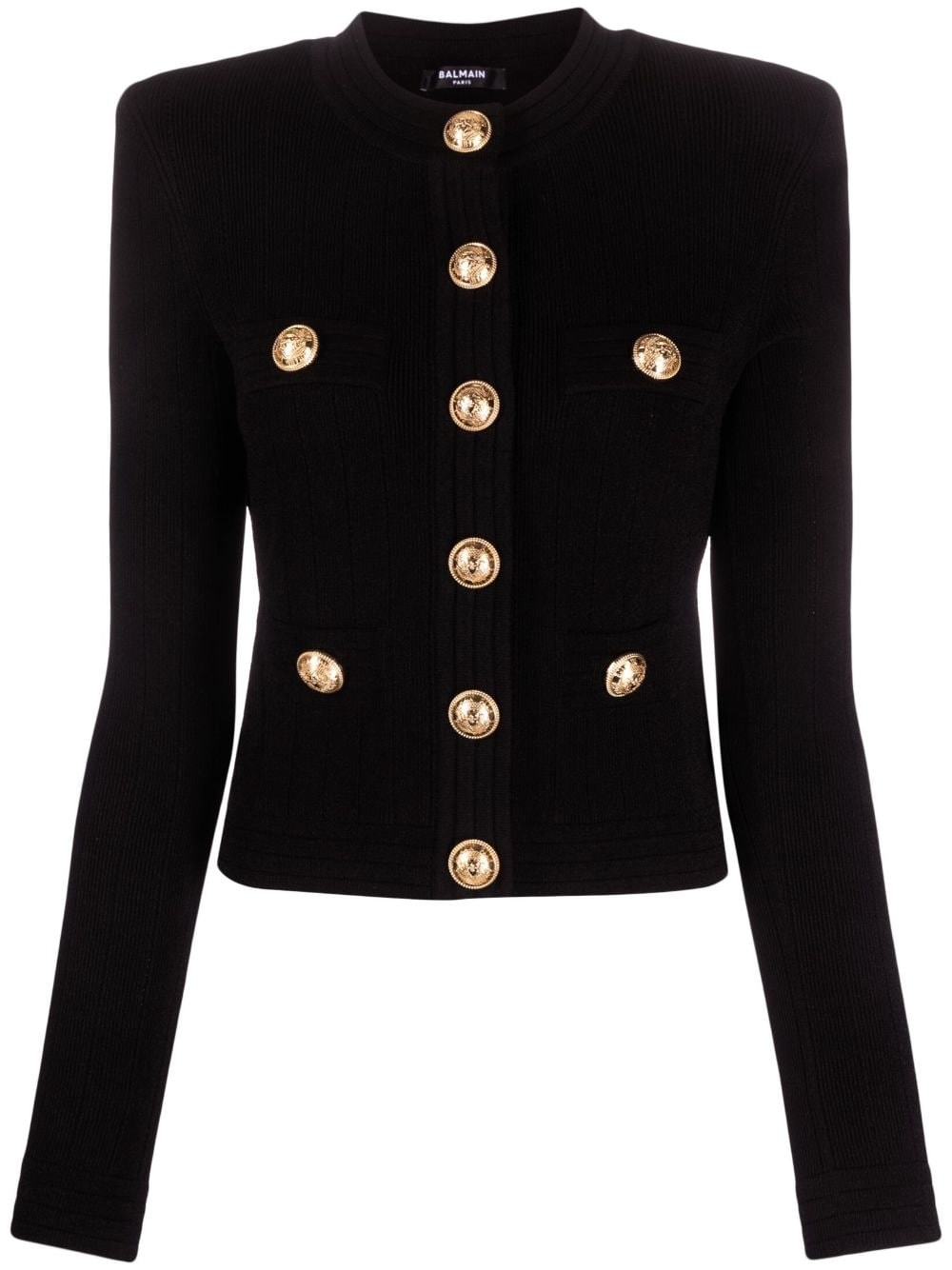 Balmain Black Cropped Cardigan In Black  