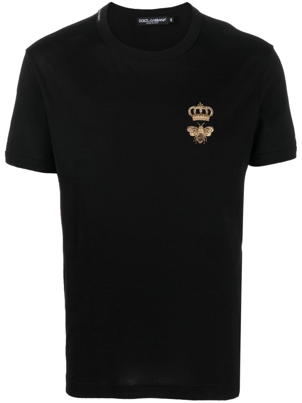 Dolce & Gabbana Embroidered Bee And Crown Cotton T-shirt In ブラック