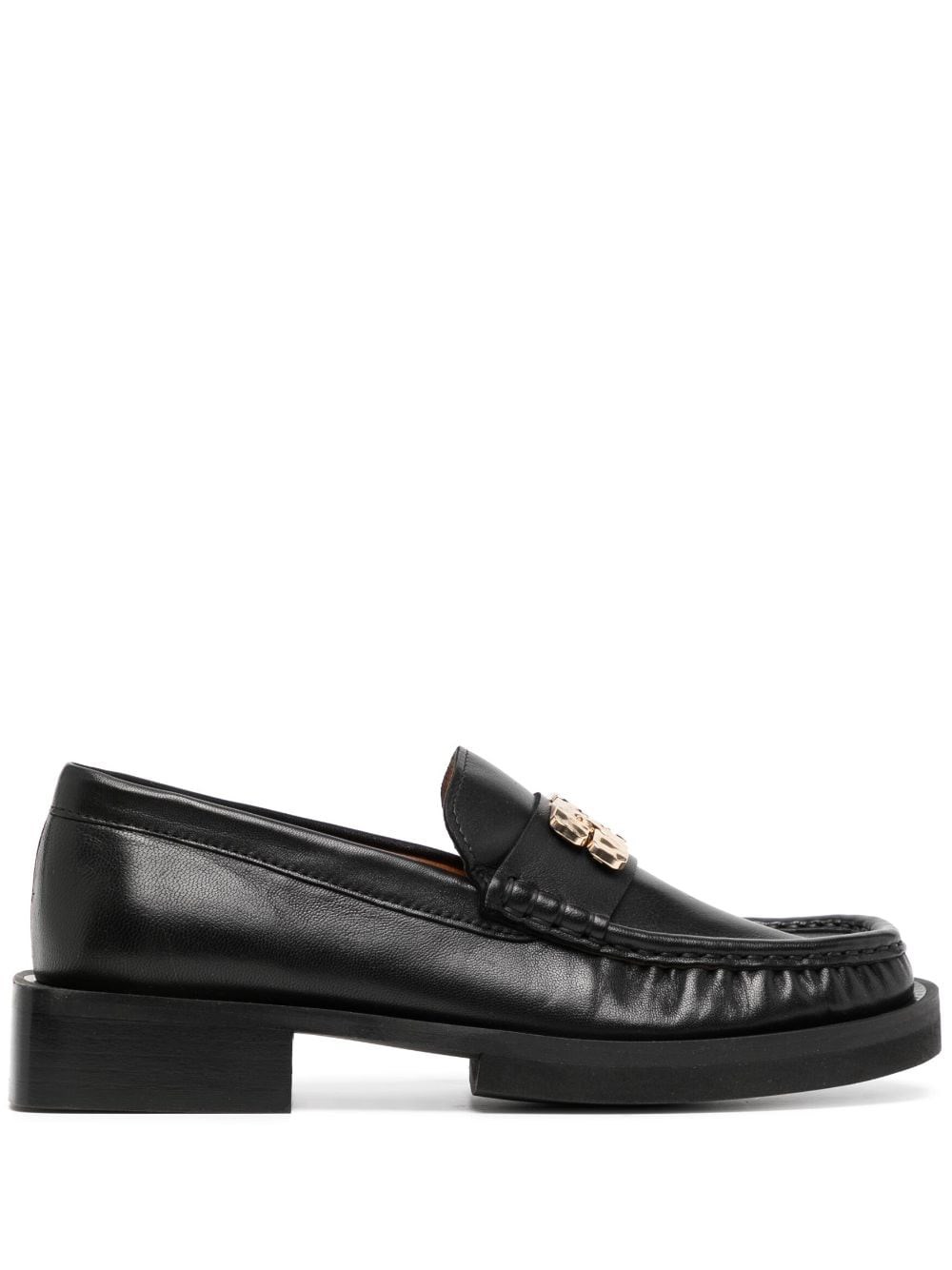 Shop Ganni Leather Loafers In Black  