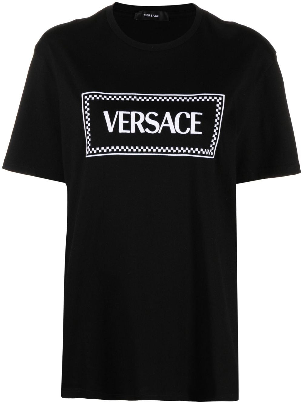 Shop Versace Embroidered Logo T-shirt In Black  