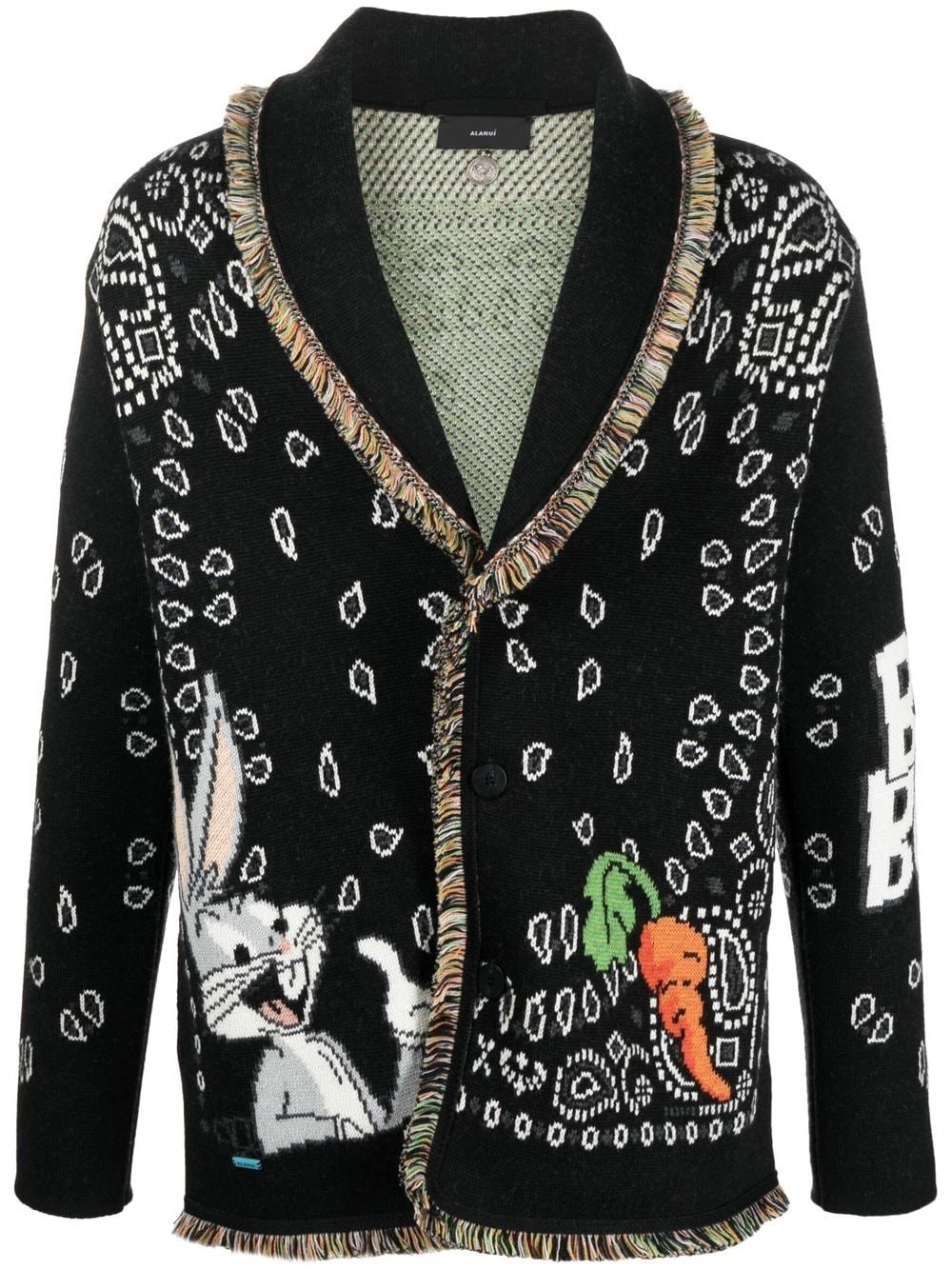 Alanui Bugs Bunny Virgin Wool Knit Cardigan In Black