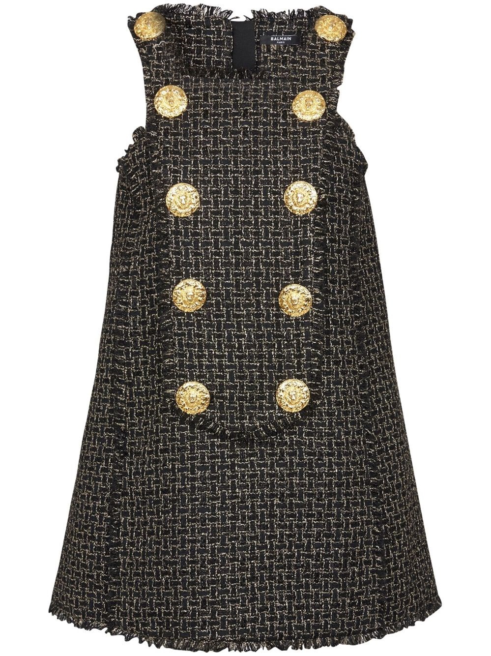 Balmain Button Sleeveless Tweed Dress In ブラック