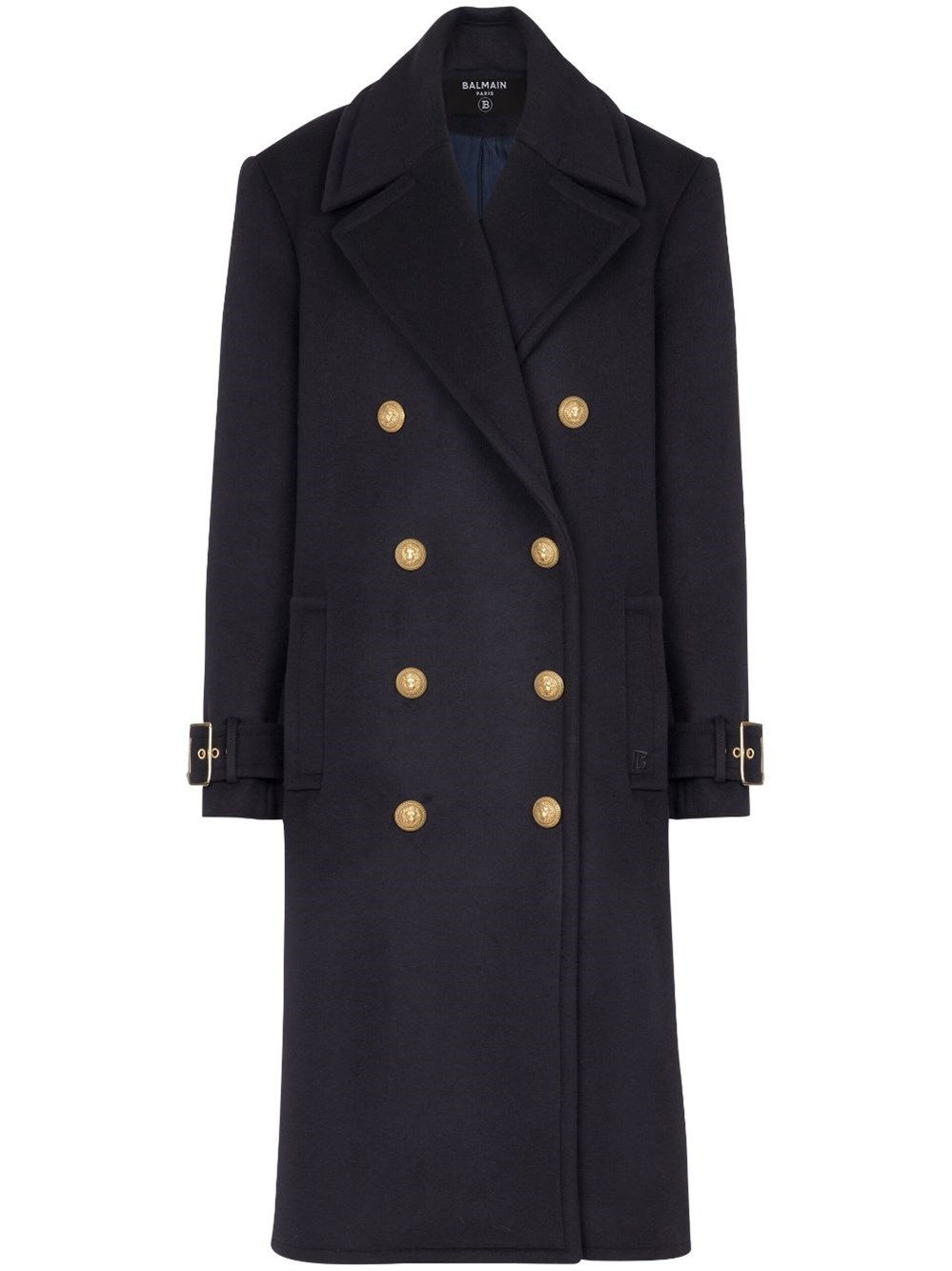 Balmain Oversized Double Breasted Wool Coat In ブルー