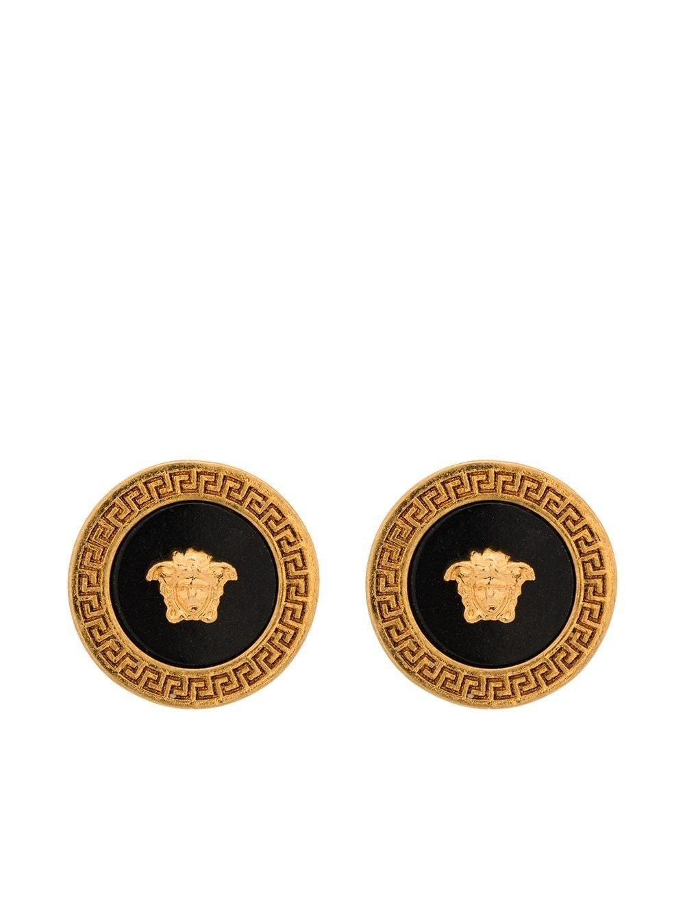 Shop Versace Medusa Enamel Earrings In Gold