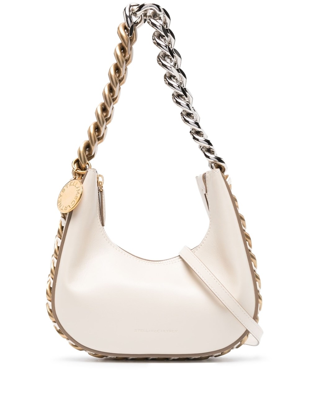 Shop Stella Mccartney Frayme Mini Zipped Shoulder Bag In White
