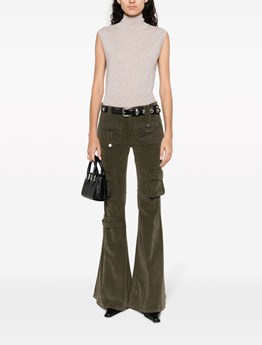 Low-rise velvet flared cargo pants in green - Blumarine