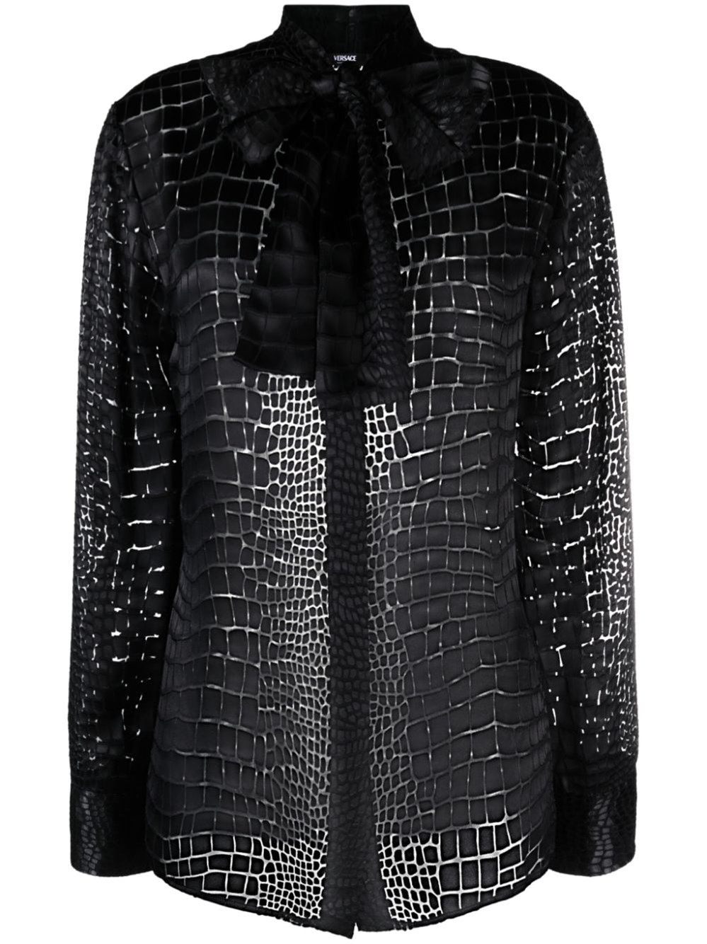 Shop Versace Lavallière Devoré Crocodile Shirt In Black  