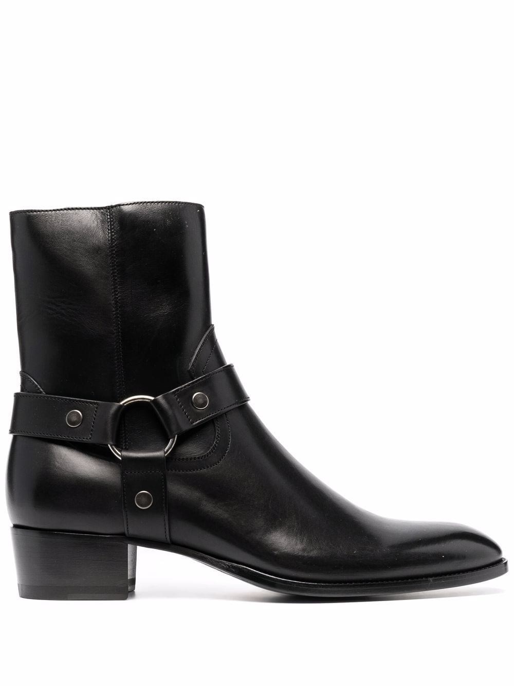 Saint Laurent Black Leather Wyatt Boots In Black  
