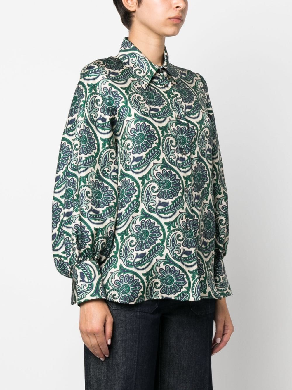 Alberto Biani Paisley-print Silk Blouse In Green